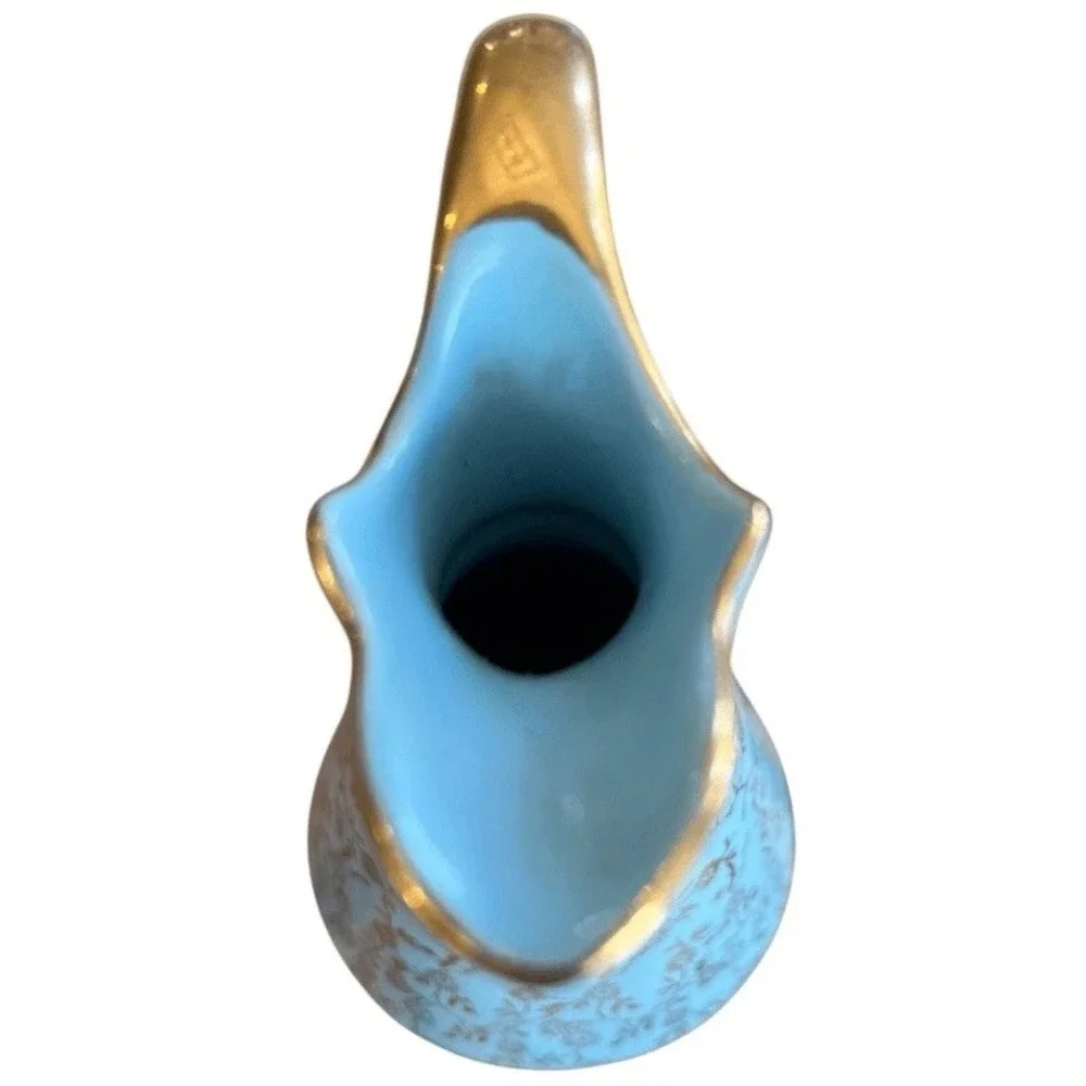 Vintage Pearl China Tiffany Blue Mini Pitcher Creamer Bud Vase 22KT Gold Cottage